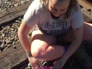 DUMB ENBY SLUT RUNS AWAY FROM HOME AND MASTURBATES ON TRAIN TRAX
