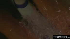 Lavish blonde Nicole rubs her dripping wet pussy