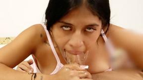 ”Hot Latin teen Cruz de la Vega gets throat ravaged by huge dick friend”