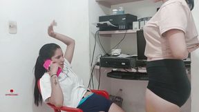 My Stepsister Is on a Call with Her Boyfriend and I Get Horny and Start Having Lesbian Sex with Her Alone