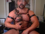 Solo JO session, cigar smoking leather muscle bear daddy
