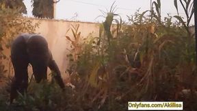 Village girl AKIILISA harvesting crop in the garden/Tshirt and panty sexy ass