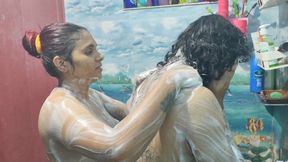Bath romance with hand job ans penis rub on ass
