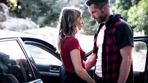 ”Stranded blonde MILF hitchhikes & fucks huge cock stud outdoors”