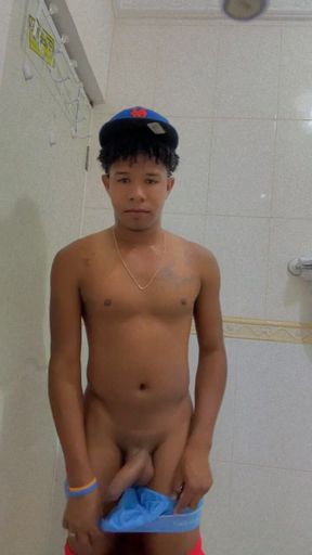 Muscular Young Man Strips Naked Before the Shower