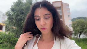 POV Sex in the Morning, Blowjob, Footjob and Cum on face - Public Cumwalk