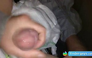 Twink cumming his wet diaper
