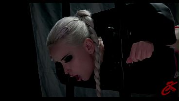 Big-titted latex slut takes extreme pillory fuck training