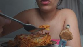 giantess stepsister is in a food orgasm she loves to eat but feels like she's full but because she loves to eat she stuffs