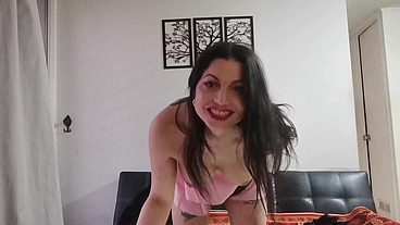 Nicole N Fantasy masturbating her cock and cumming semen for the camera