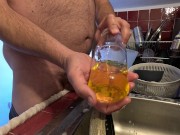 Washing dishes with pee and great cumshot