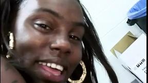 Luxurious ebony sluts cover their mouths in cum while sucking king-sized dick