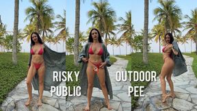 Pee in Bikini and with Thong on the side Outdoor in Public