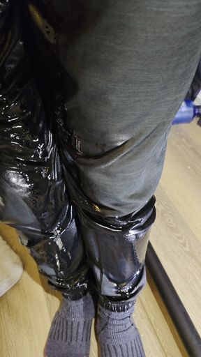 A rippling waterfall in my athletic pants down my legs