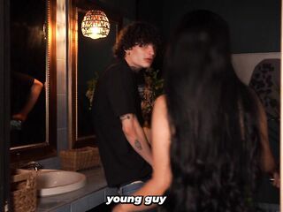 Large-breasted stepmother catches her stepson masturbating and teaches him a lesson