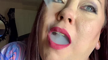 BBW Mistress Tina Snua Smoking A Cork Cigarette With Nose Exhales, Snap Inhales, Smoke Rings &amp_ Drifting