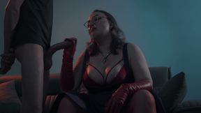 Spitting Blowjob Smoking MILF - Dominant Bitch in Glasses &amp; Leather Gloves Edges &amp; Bites Cock