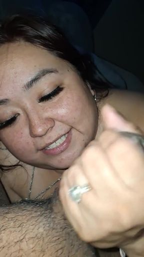 Big cum load on wifes chin and tits   Clip 1