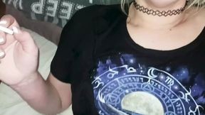 Dirty harlot milks her snatch &mdash;  then gets jizzed all over mug