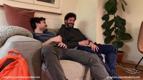 straight friend jerks best buddy first time - got caught by roommate