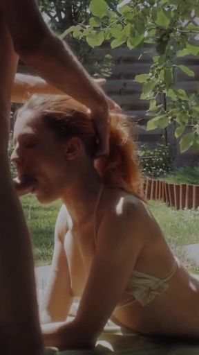 Outdoor sex at the summer house - face fucking blowjob   Clip 1