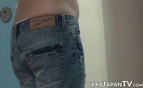 Tied Asian teens golden leak soaks her jeans as she whimpers in shame