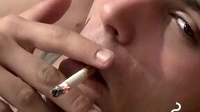 Adorable twinks stroking his skinny meat while smoking