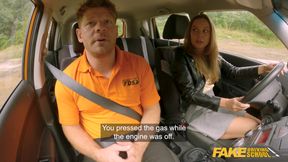 Fake Driving School - Blonde MILF Julia Parker car blowjob then fucked outdoors over the bonnet hardcore public sex