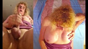 Tslillysophie Plays with Her Hard Girlsdick and Big Tits on Her Bed and Cums with Her Masturbator