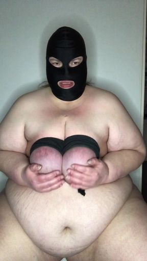 SSBBW sub tying and spanking tits