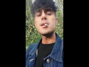Smoking cigarette , moaning , cumshot public