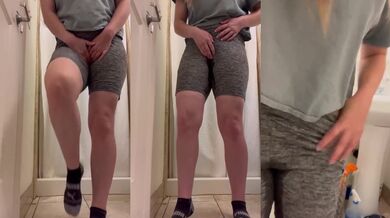 Desperate girl’s leggings soaking as she bursts to pee