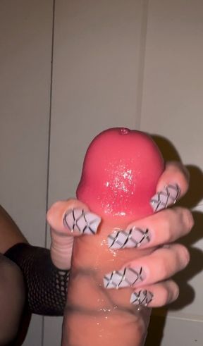 Young Milf Raven Stroking a Fat Cock with Long Nails