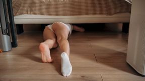 Help! I’m Stuck Under the Bed - Barefoot Struggling & Ass Up Tease