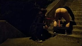 Mother in law sucking  boy cock and lick his ass in public on dog leash