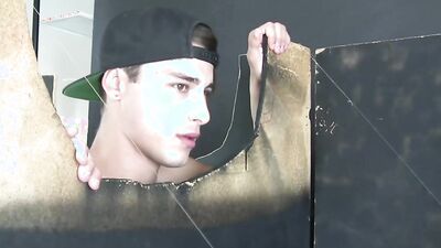 College lad gets his cock sucked by stranger through a glory hole