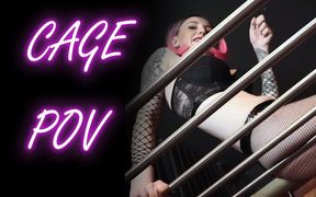 Lady Angela Cage POV Dungeon Thigh High Boots Fishnets Femdom Goddess Teasing Gorgeous Body While You Are Locked MILF
