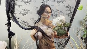 monika fox naked with flowers behind a veil!