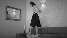 Cynthia - 2 Clips - Petite 22 Years Old Woman Trample His Chest And Face - Black And White Clip - MIX - HD 1280x720