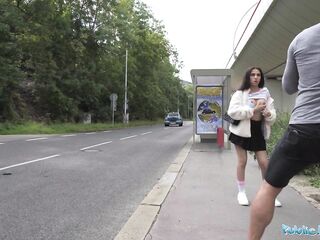 Public Agent petite British Brunette Sucks and Fucks after Nearly Getting Run Over by a Runaway Taxi