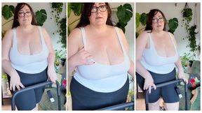 Big Tit BBW Milf Walks on Treadmill In Tight Top