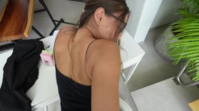 An Office Meeting Ended with Hot Sex! Beige Tights, Doggystyle, Missionary, Cum on Feet.