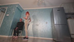 Rosa Molotov and Faith - Gym training part 4 - Hardcore ballbusting with nylon socks and leggings