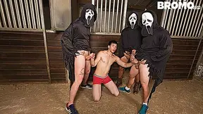 Tobias, Tom Faulk, and others in a Ghostface Killer gang-bang