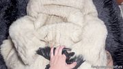 Blowjob and doggystyle in silverfox fur coat with leather gloves