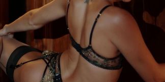 Sultry teen lesbians in black lingerie