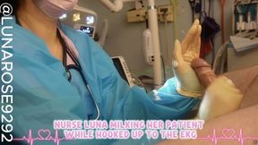 BG NURSE LUNA MILKING HER PATIENT WHILE HOOKED UP TO THE EKG MACHINE! Watch me glove up and collect a sperm sample from my patient while he is hooked up to the EKG machine WEARING: Blue disposable thumb loop surgical gown, XS diamonds grip gloves