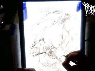 Facial Explosion creates Semen Comet in the night sky - lightbox erotic drawing creation by Drenched