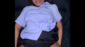 I get fucked in my school uniform by a white stranger and he cums on my face