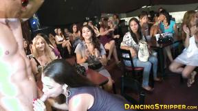 ”Multiple CFNM babes get to suck wrestling strippers prick”